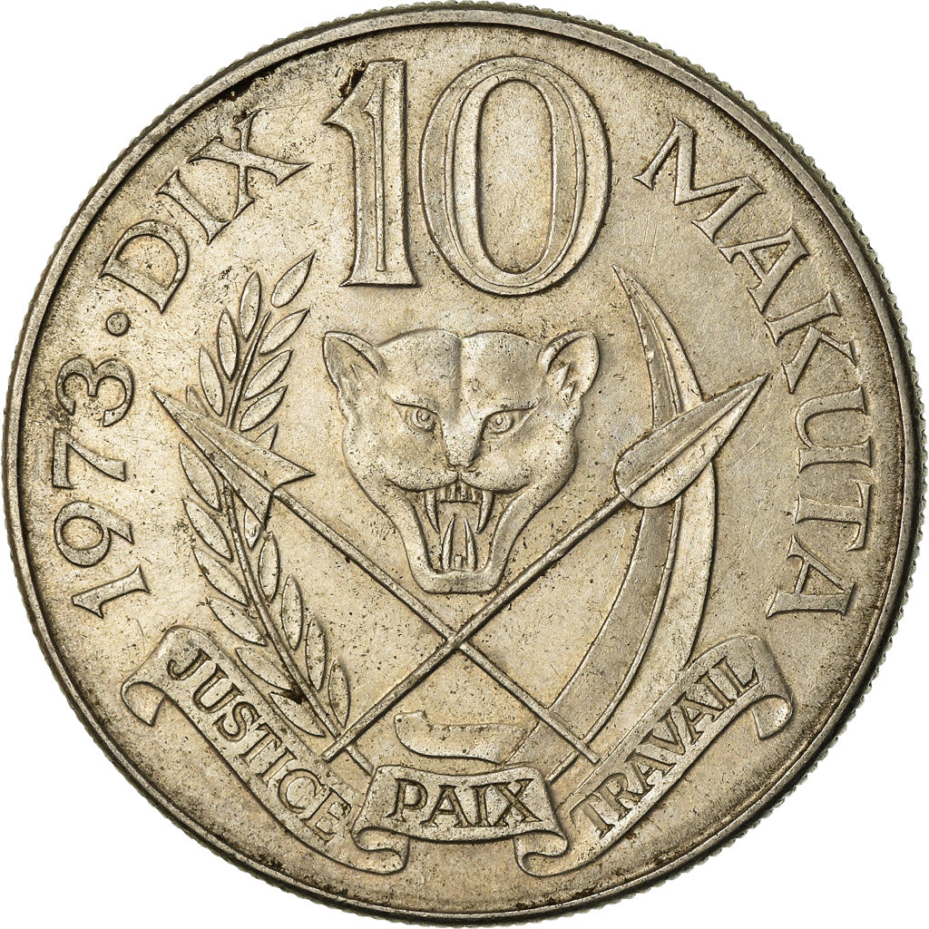Coin, Zaire, 10 Makuta, 1973, EF(40-45), Copper-nickel, KM:7