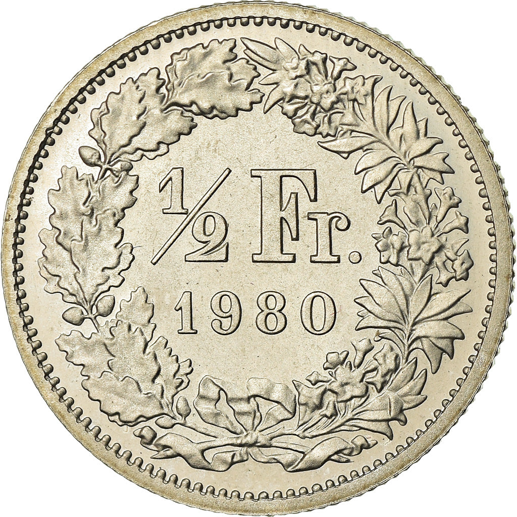 Coin, Switzerland, 1/2 Franc, 1980, Bern, Proof, MS(63), Copper-nickel, KM:23a.1