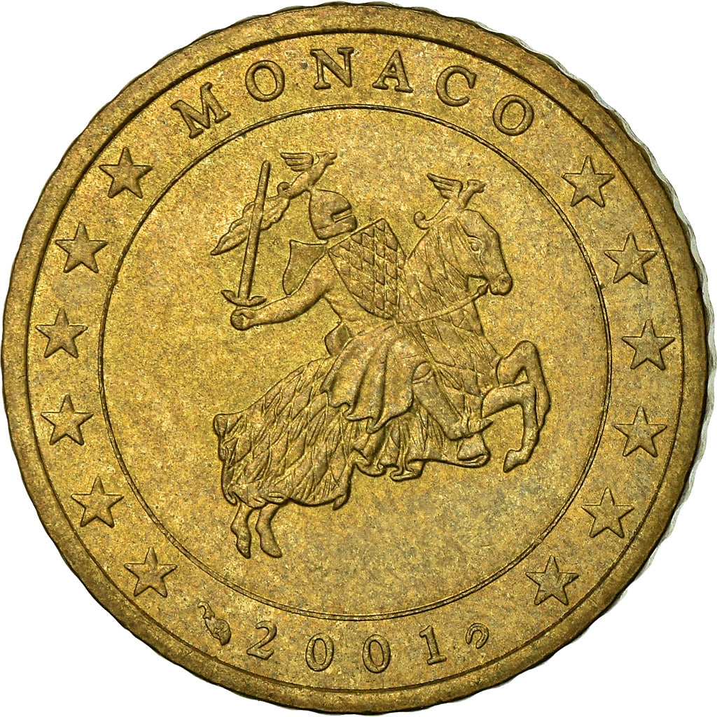 Monaco, 50 Euro Cent, 2001, AU(55-58), Brass, KM:172
