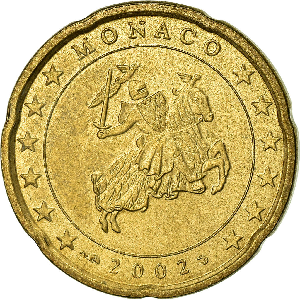 Monaco, 20 Euro Cent, 2002, SUP, Laiton, KM:171