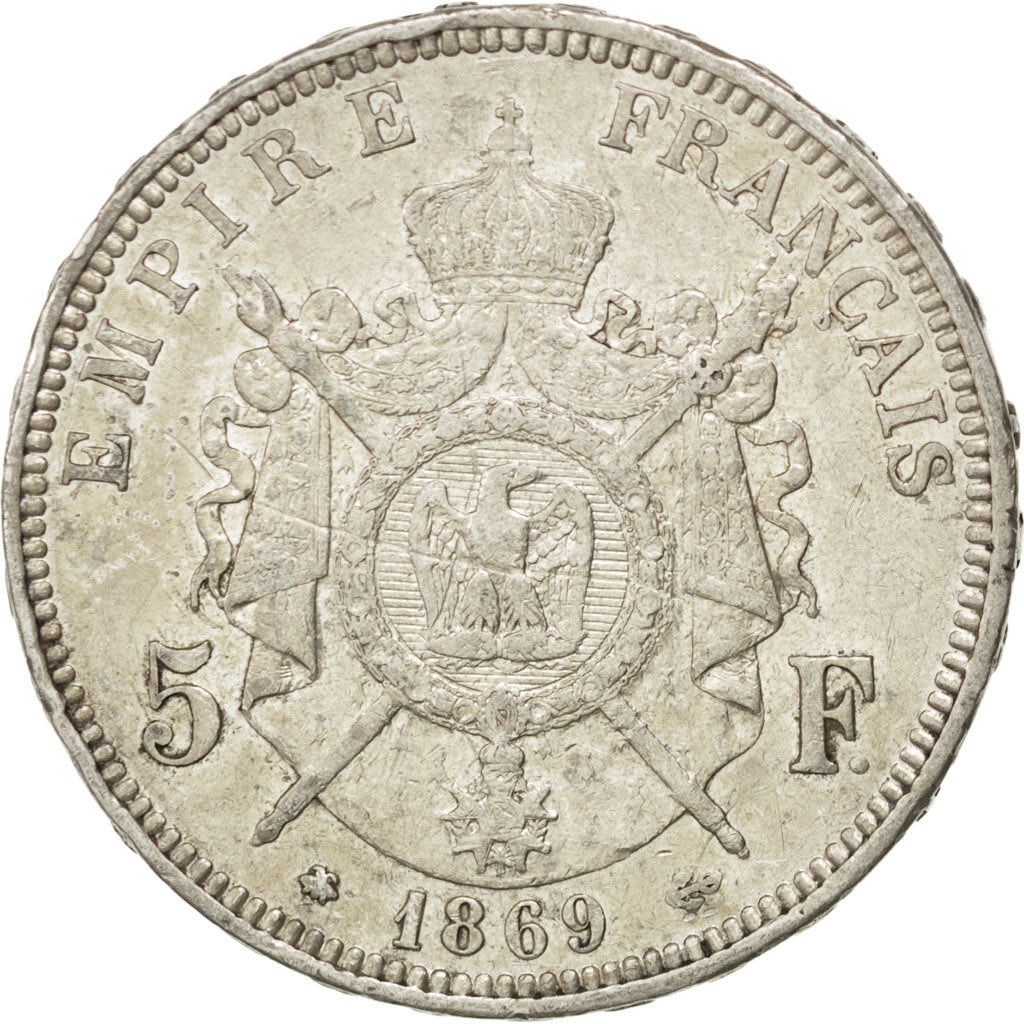 FRANCE, Napoléon III, 5 Francs, 1869, Paris, KM #799.1, EF(40-45), Silver, G...