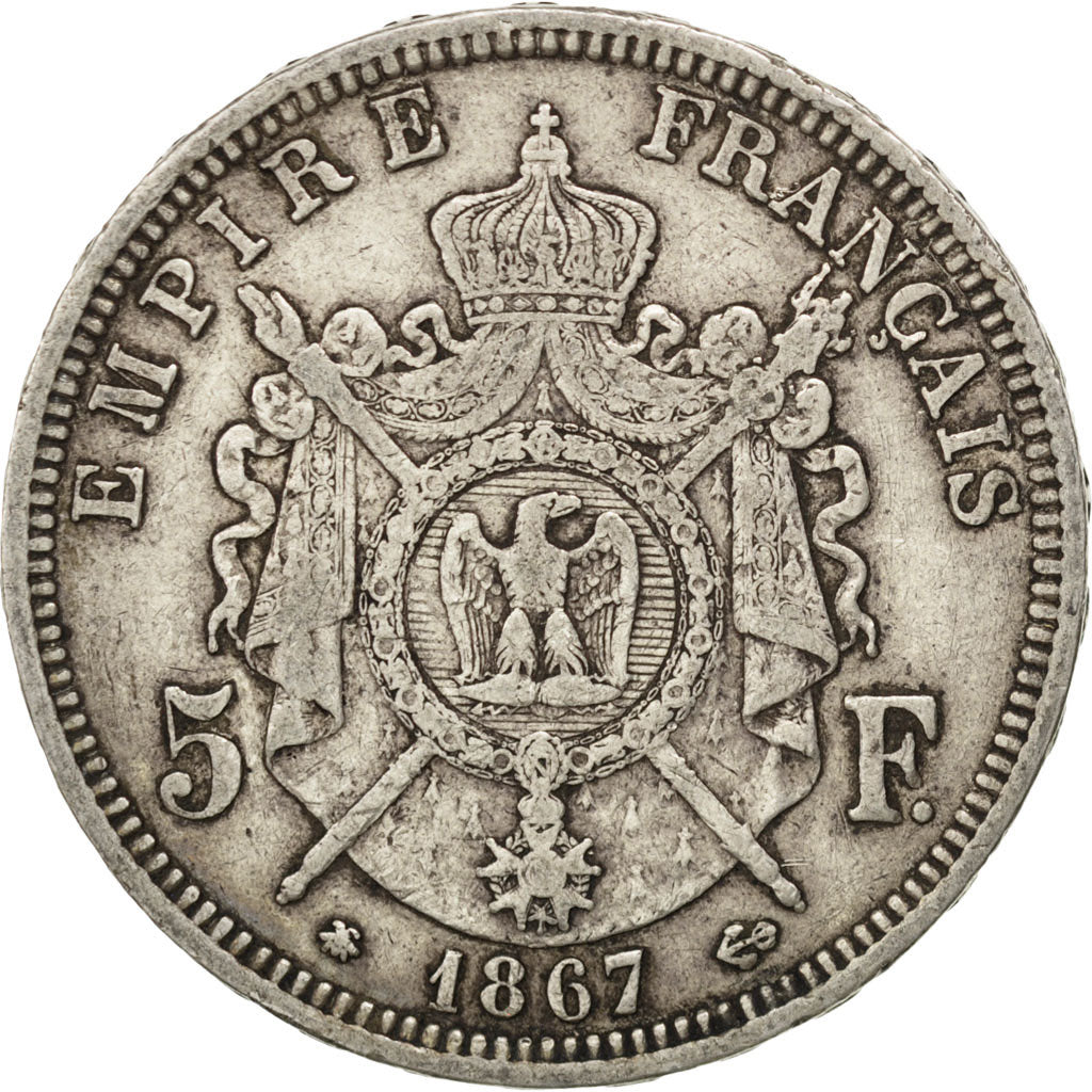 Second Empire, 5 Francs Napoléon III tête laurée, 1867 A, KM 799.1