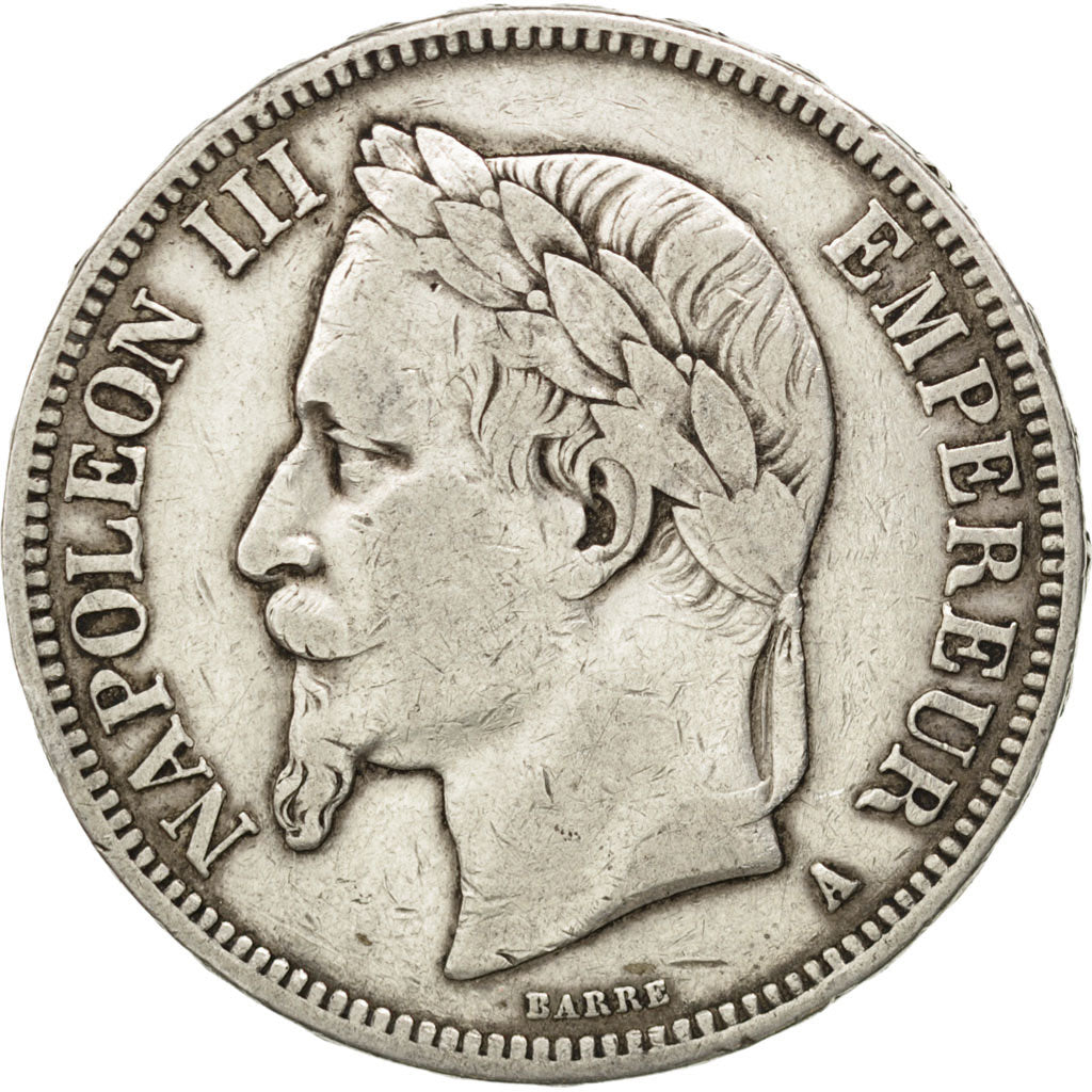 FRANCE, Napoléon III, 5 Francs, 1868, Paris, KM #799.1, VF(30-35), Silver, G...
