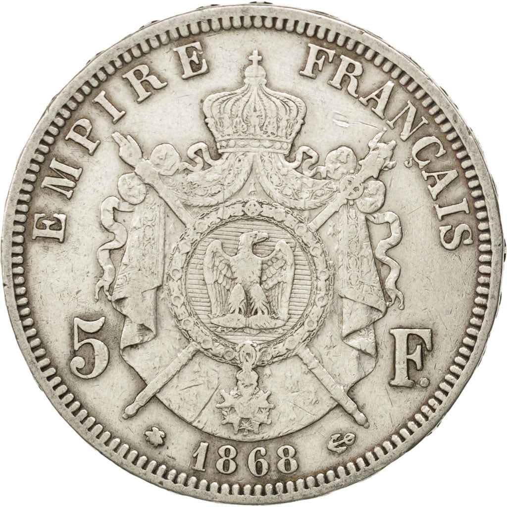 FRANCE, Napoléon III, 5 Francs, 1868, Paris, KM #799.1, VF(30-35), Silver, G...