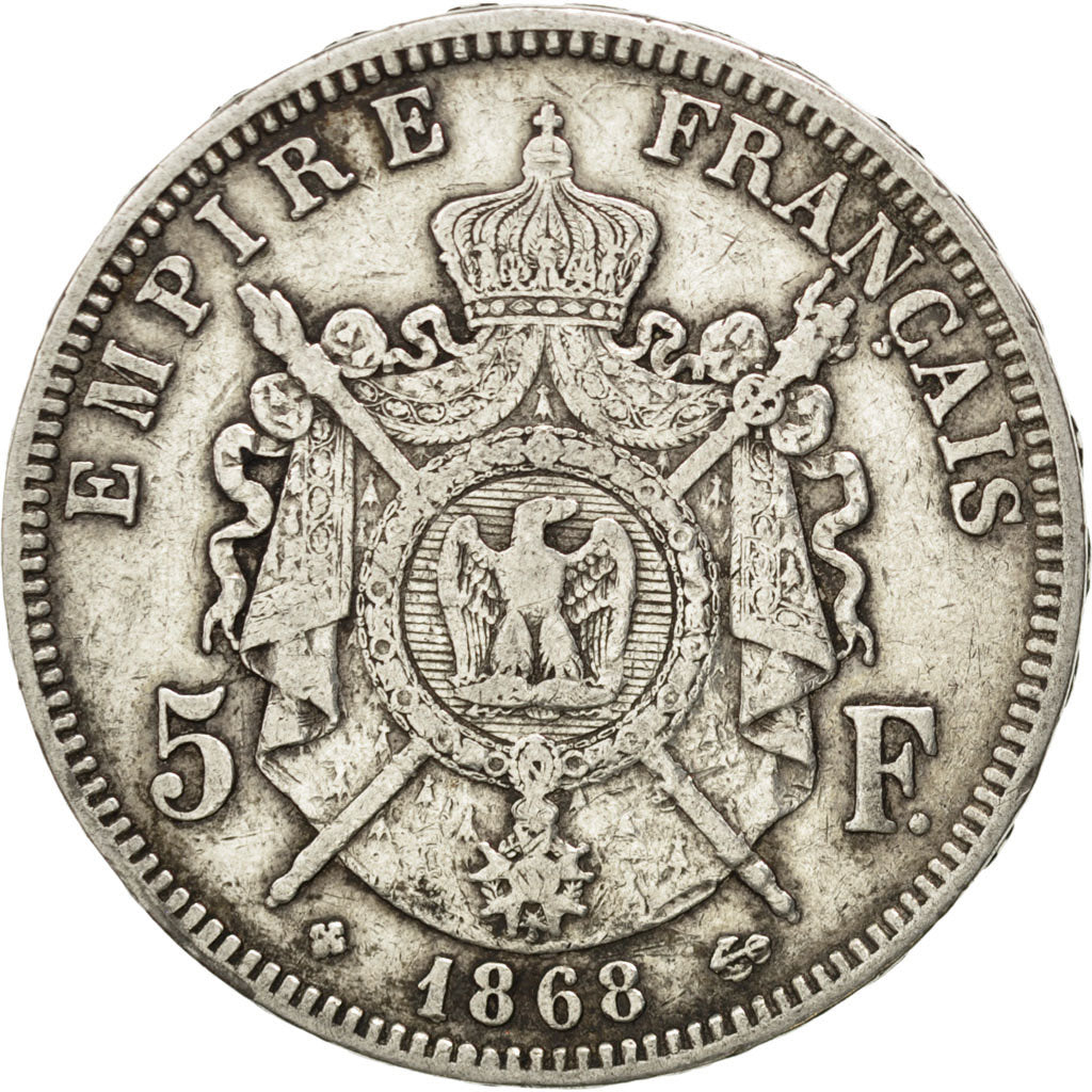 FRANCE, Napoléon III, 5 Francs, 1868, Strasbourg, KM #799.2, VF(30-35), Silver,
