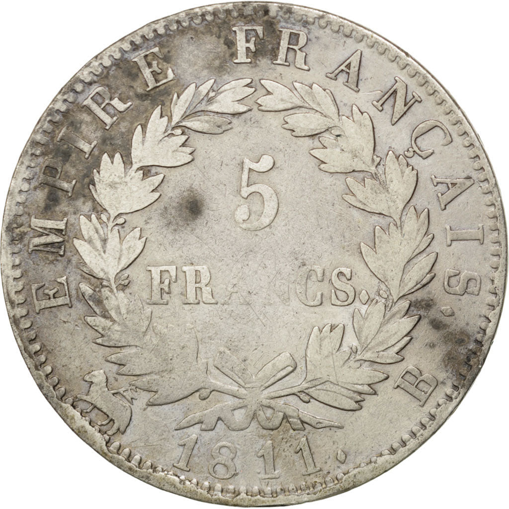 FRANCE, Napoléon I, 5 Francs, 1811, Rouen, KM #694.2, VF(20-25), Silver, Gadoury