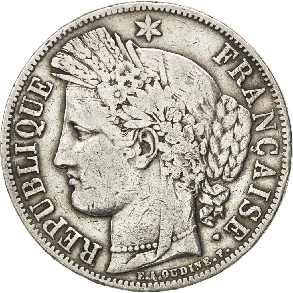 FRANCE, Hercule, 5 Francs, 1849, Paris, KM #756.1, VF(30-35), Silver, Gadoury...