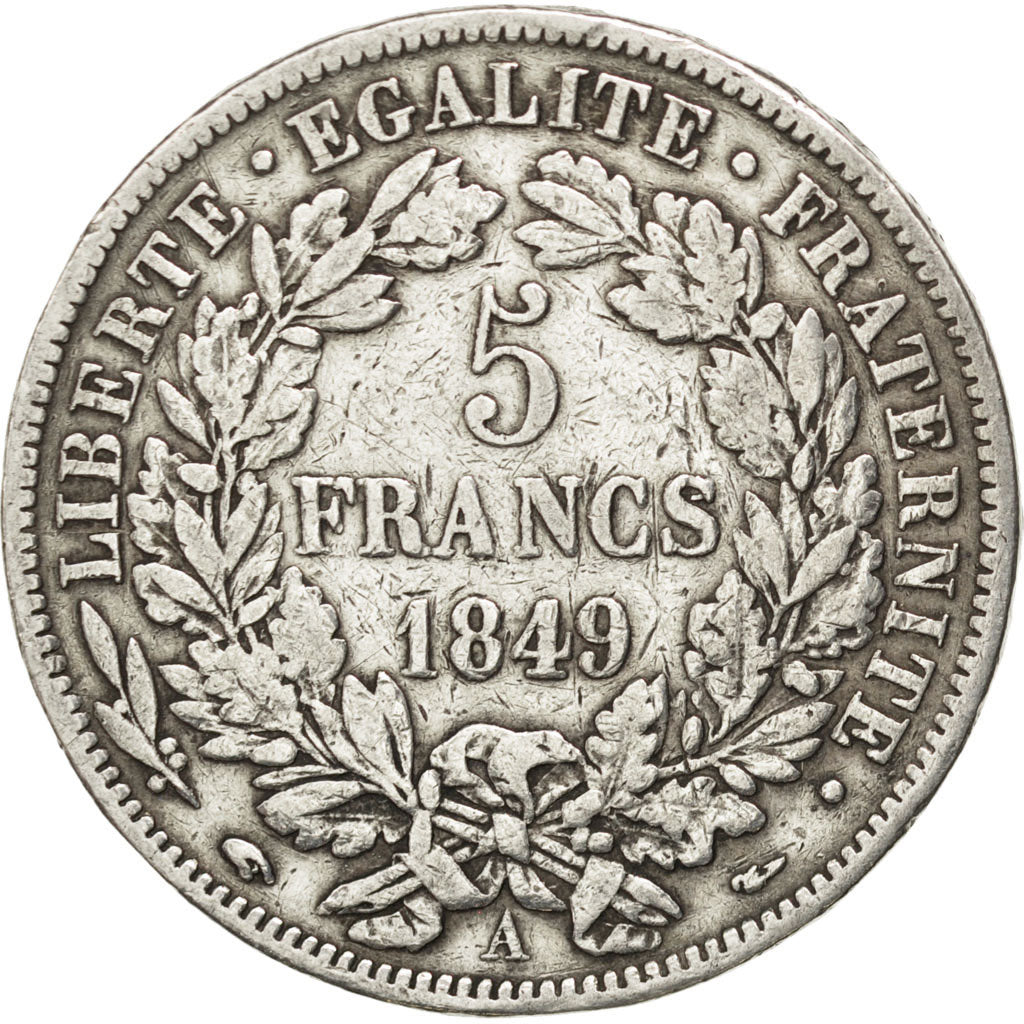 FRANCE, Hercule, 5 Francs, 1849, Paris, KM #756.1, VF(30-35), Silver, Gadoury...