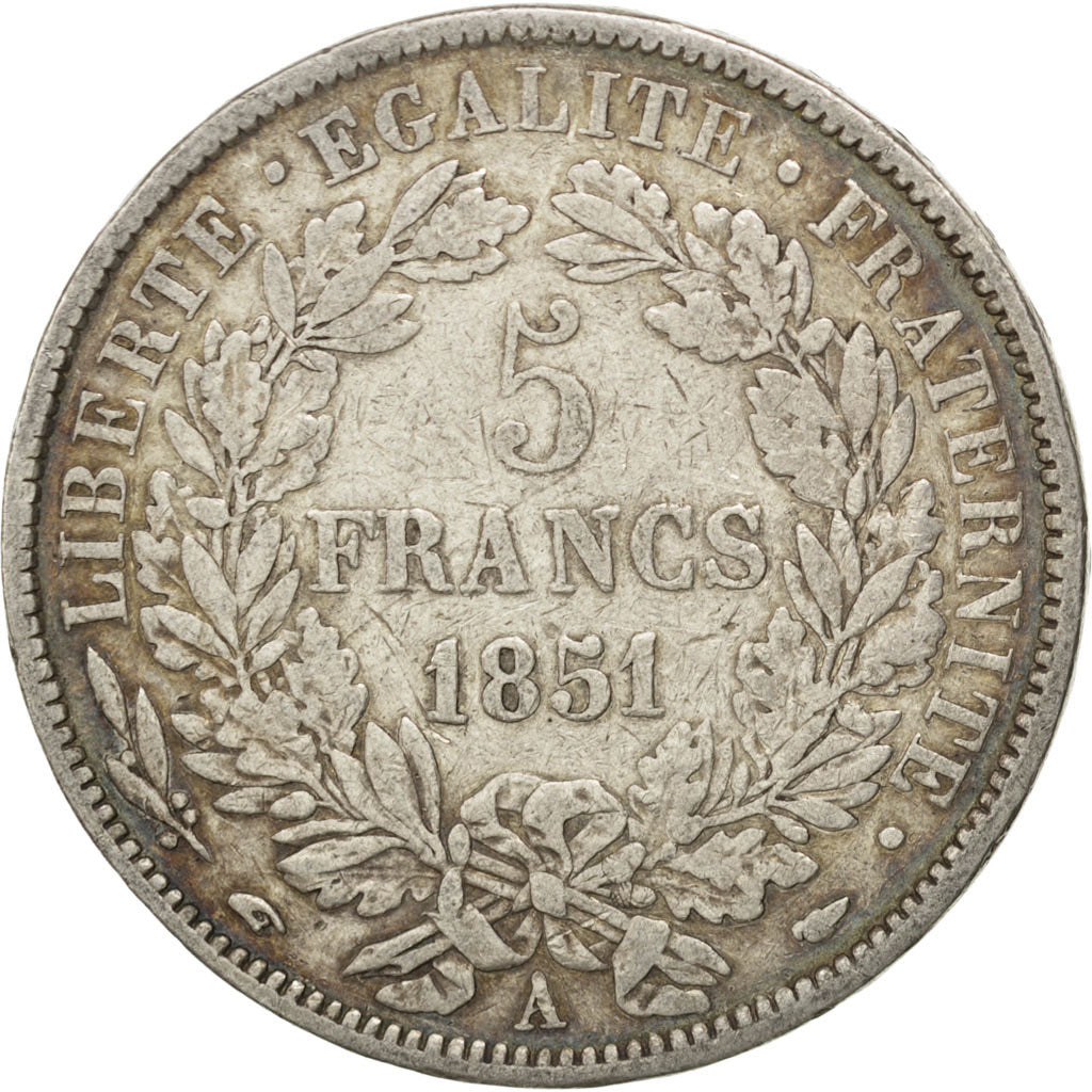 FRANCE, Cérès, 5 Francs, 1851, Paris, KM #761.1, VF(30-35), Silver, Gadoury #719