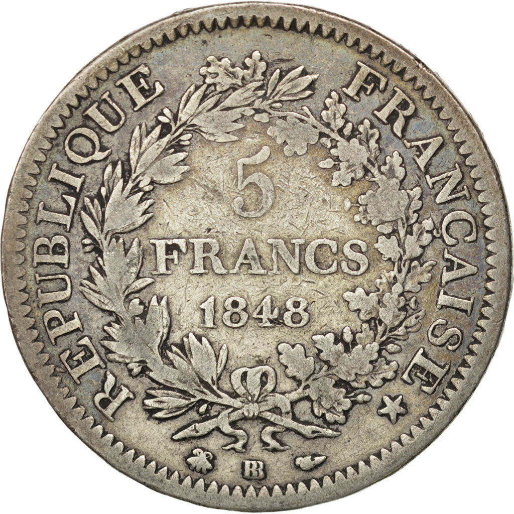 Coin, France, Hercule, 5 Francs, 1848, Strasbourg, VF(20-25), Silver, KM:756.2