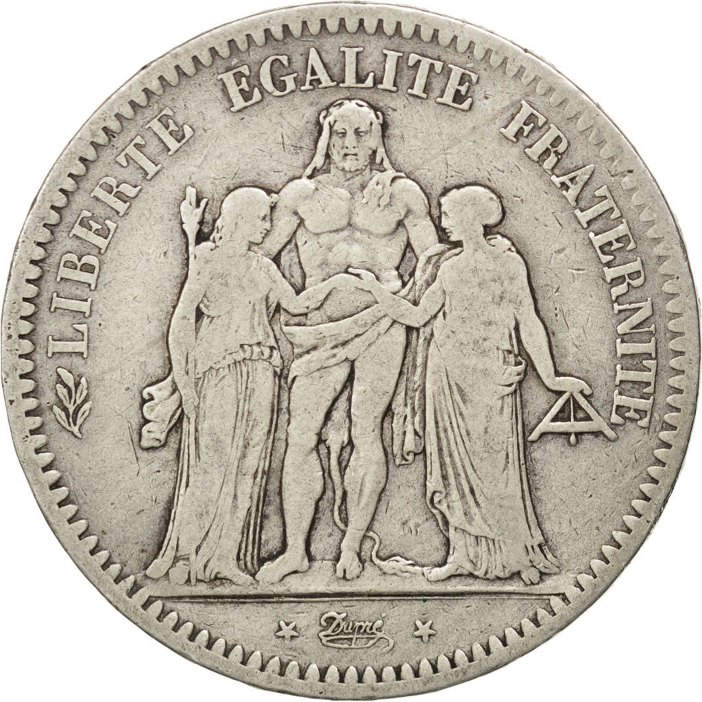 FRANCE, Hercule, 5 Francs, 1848, Paris, KM #756.1, VF(20-25), Silver, Gadoury...