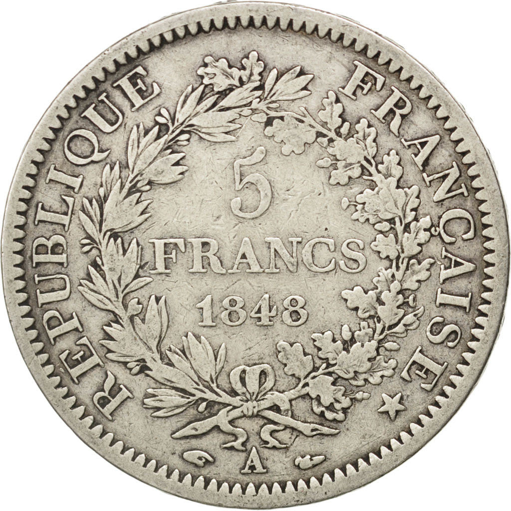 FRANCE, Hercule, 5 Francs, 1848, Paris, KM #756.1, VF(20-25), Silver, Gadoury...