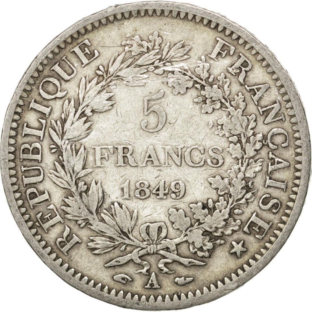 FRANCE, Hercule, 5 Francs, 1849, Paris, KM #756.1, VF(20-25), Silver, Gadoury...