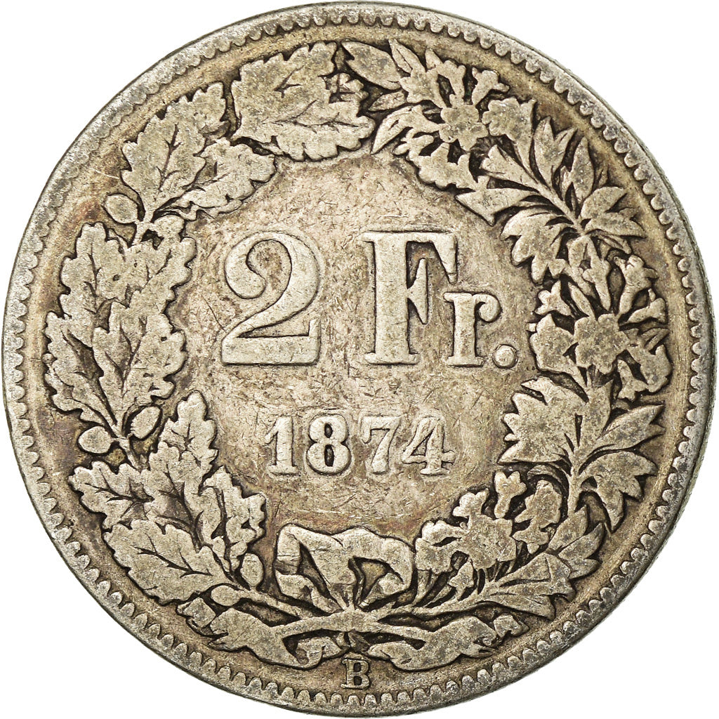 Coin, Switzerland, 2 Francs, 1874, VF(20-25), Silver, KM:21