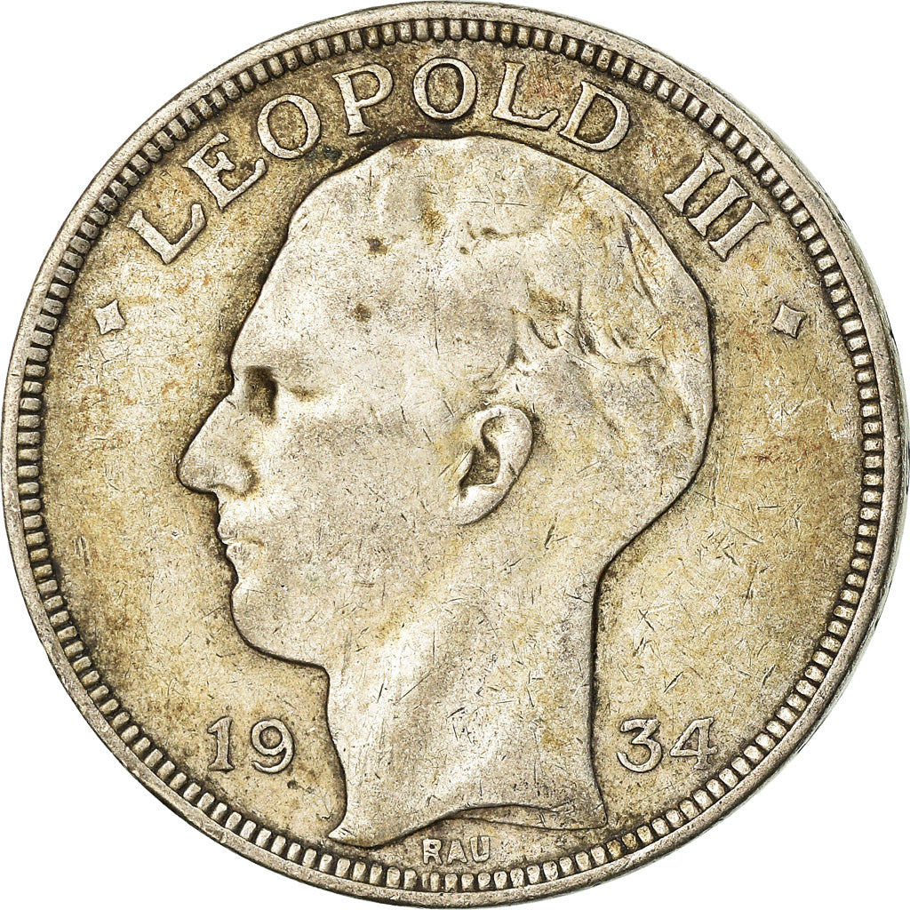 Coin, Belgium, 20 Francs, 20 Frank, 1934, VF(30-35), Silver, KM:103.1