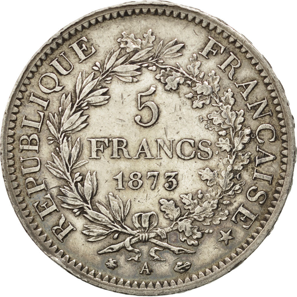 FRANCE, Hercule, 5 Francs, 1873, Paris, KM #820.1, EF(40-45), Silver, Gadoury...