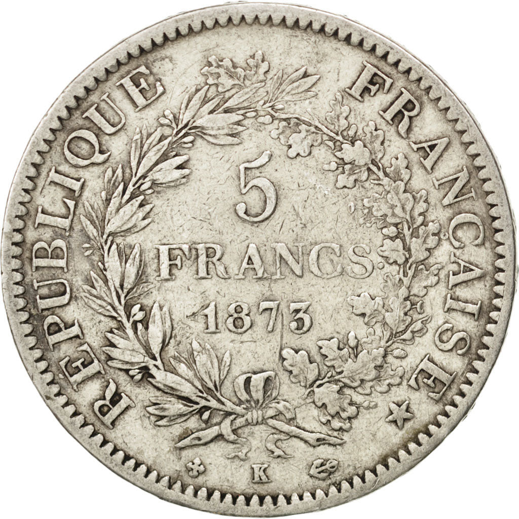 FRANCE, Hercule, 5 Francs, 1873, Bordeaux, KM #820.2, VF(30-35), Silver,...
