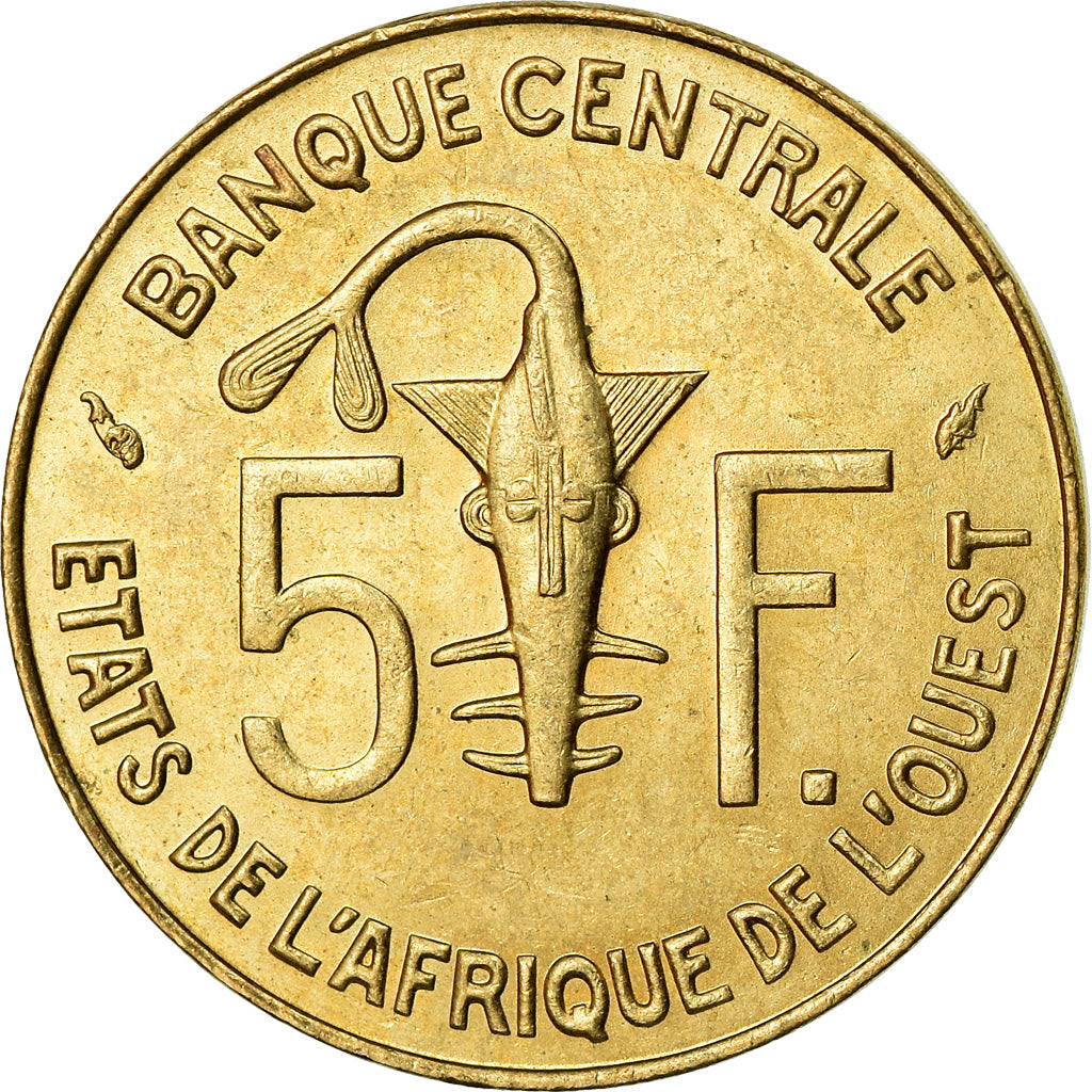 Moneda, Estados del África Occidental, 5 Francs, 1987, MBC, Aluminio - níquel