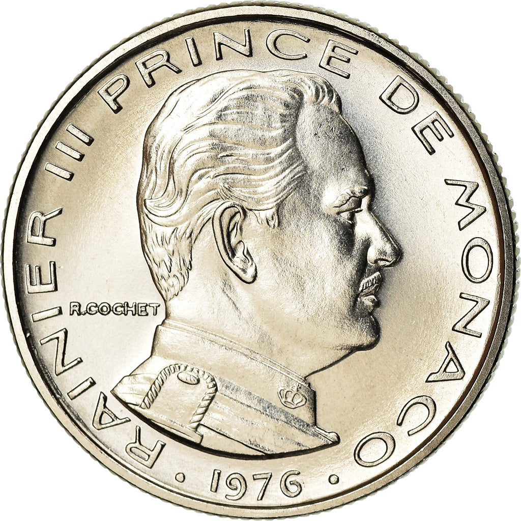 Coin, Monaco, Rainier III, 1/2 Franc, 1976, MS(65-70), Nickel, KM:145