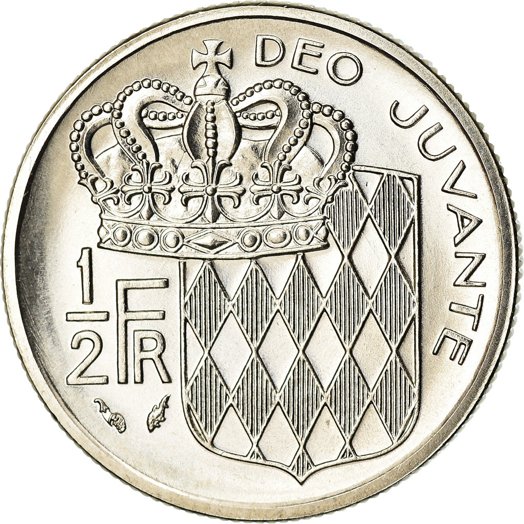 Coin, Monaco, Rainier III, 1/2 Franc, 1976, MS(65-70), Nickel, KM:145