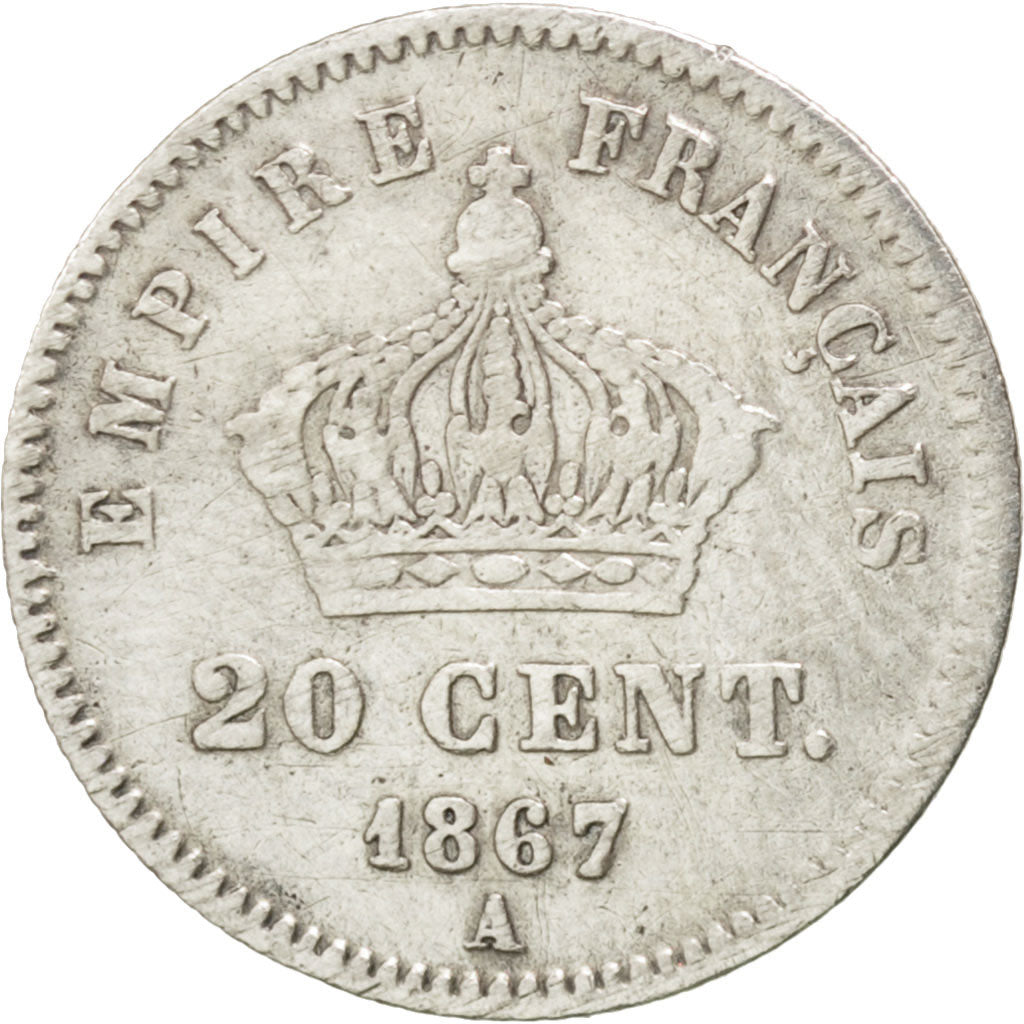 Second Empire, 20 Centimes Napoléon III tête laurée, 1867 A, KM 808.1