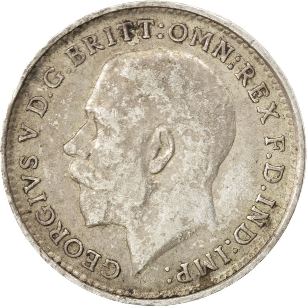 GREAT BRITAIN, 3 Pence, 1917, KM #813, AU(50-53), Silver, 16, 1.40