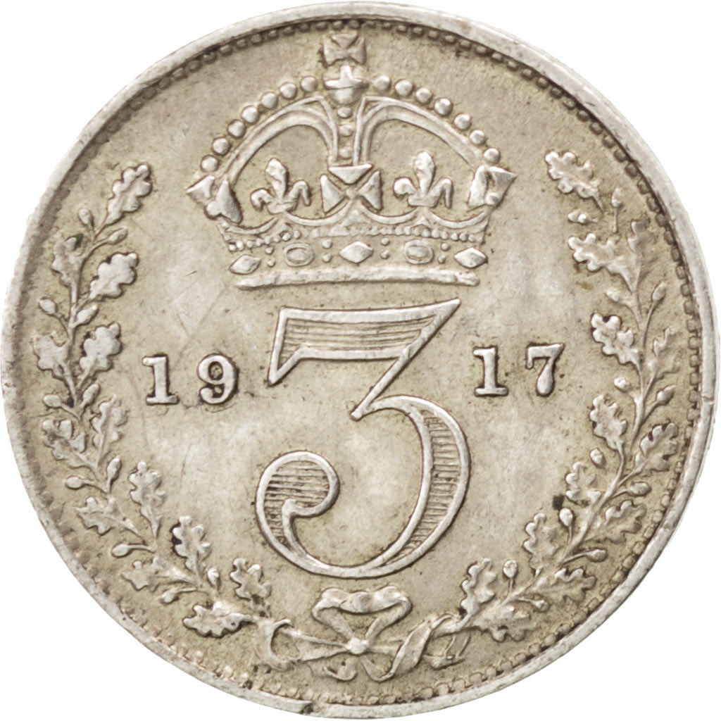 GREAT BRITAIN, 3 Pence, 1917, KM #813, AU(50-53), Silver, 16, 1.40