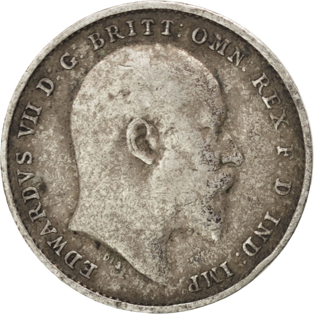 GREAT BRITAIN, 3 Pence, 1908, KM #797.2, EF(40-45), Silver, 16, 1.37
