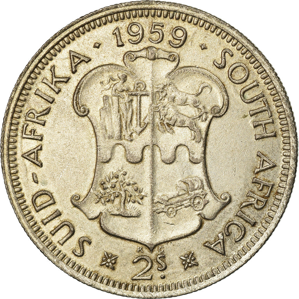Coin, South Africa, Elizabeth II, 2 Shillings, 1959, EF(40-45), Silver, KM:50