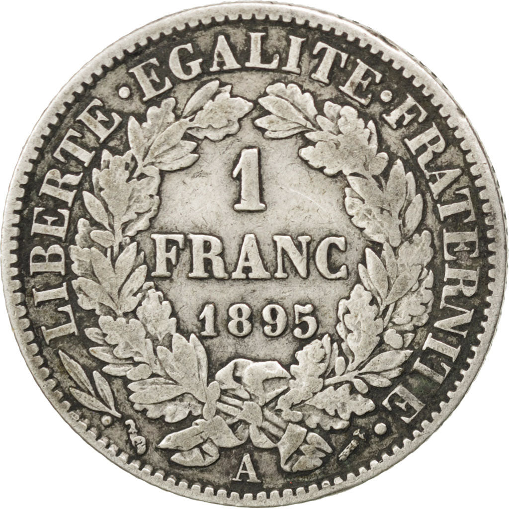FRANCE, Cérès, Franc, 1895, Paris, KM #822.1, VF(20-25), Silver, 23, Gadoury #..