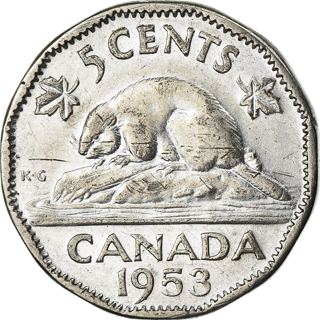 Moeda, Canadá, Elizabeth II, 5 Cents, 1953, Royal Canadian Mint, Ottawa