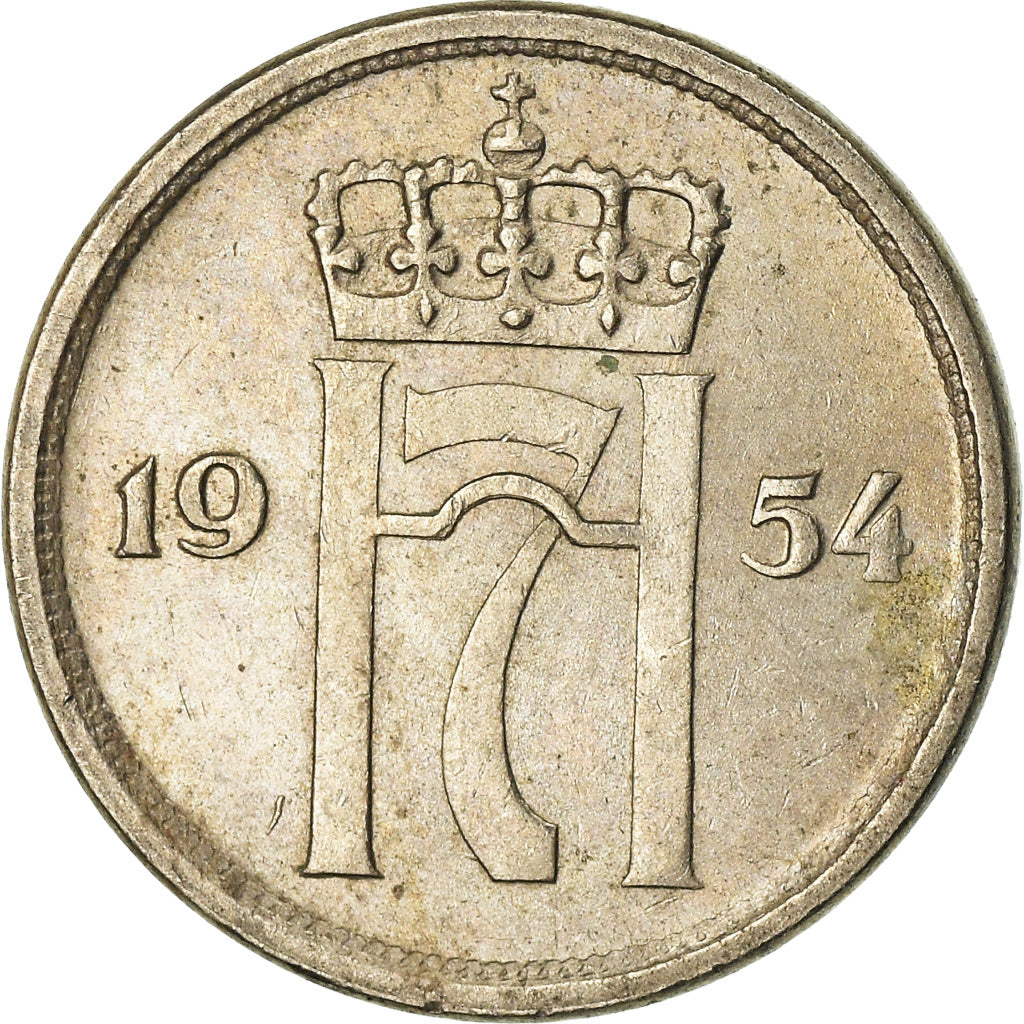 Munten, Noorwegen, Haakon VII, 10 Öre, 1954, ZF, Copper-nickel, KM:396