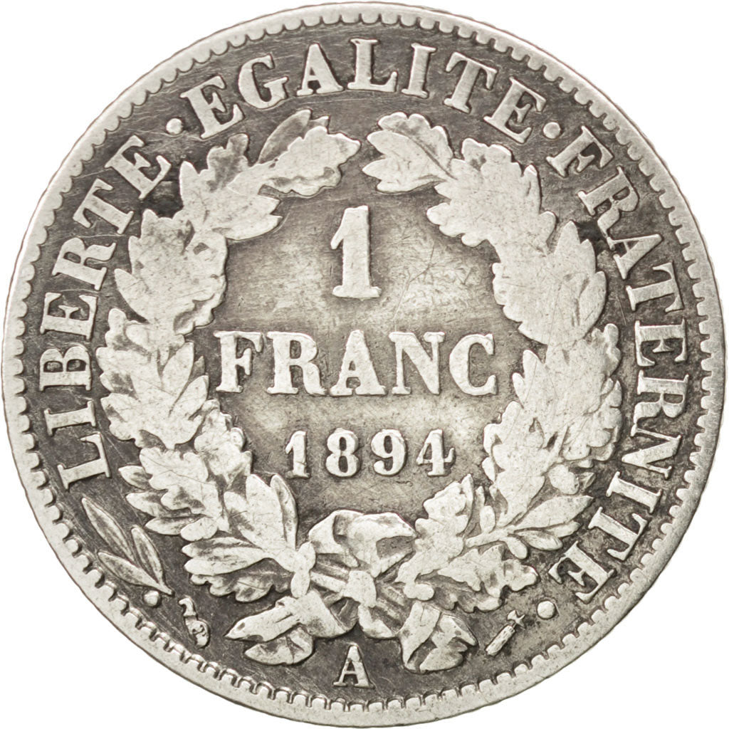 FRANCE, Cérès, Franc, 1894, Paris, KM #822.1, F(12-15), Silver, 23, Gadoury #...