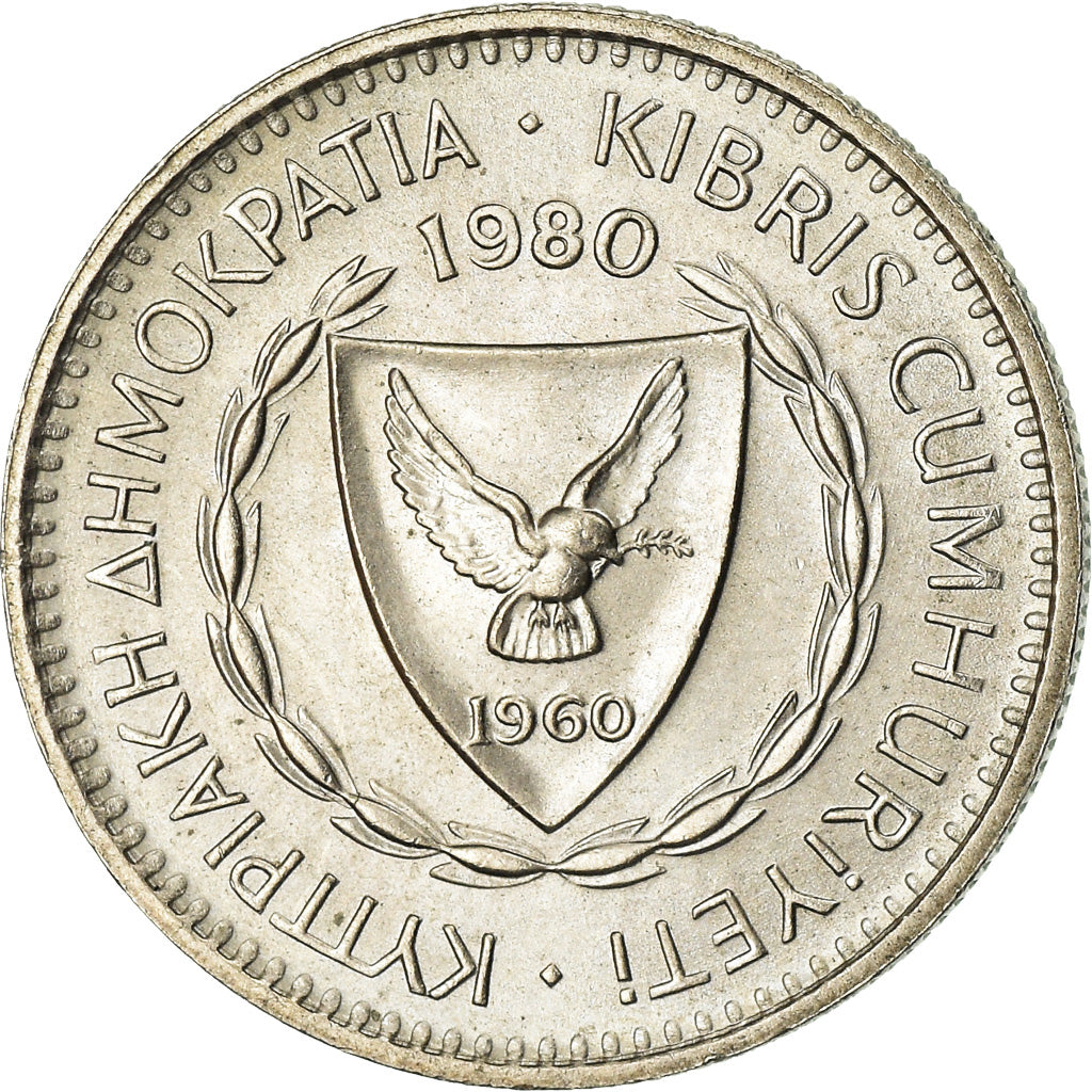 Coin, Cyprus, 25 Mils, 1980, AU(55-58), Copper-nickel, KM:40