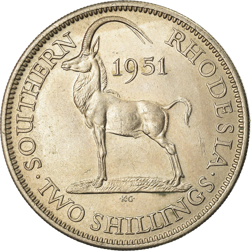 Moeda, Rodésia do Sul, George VI, 2 Shillings, 1951, AU(55-58), Cobre-níquel