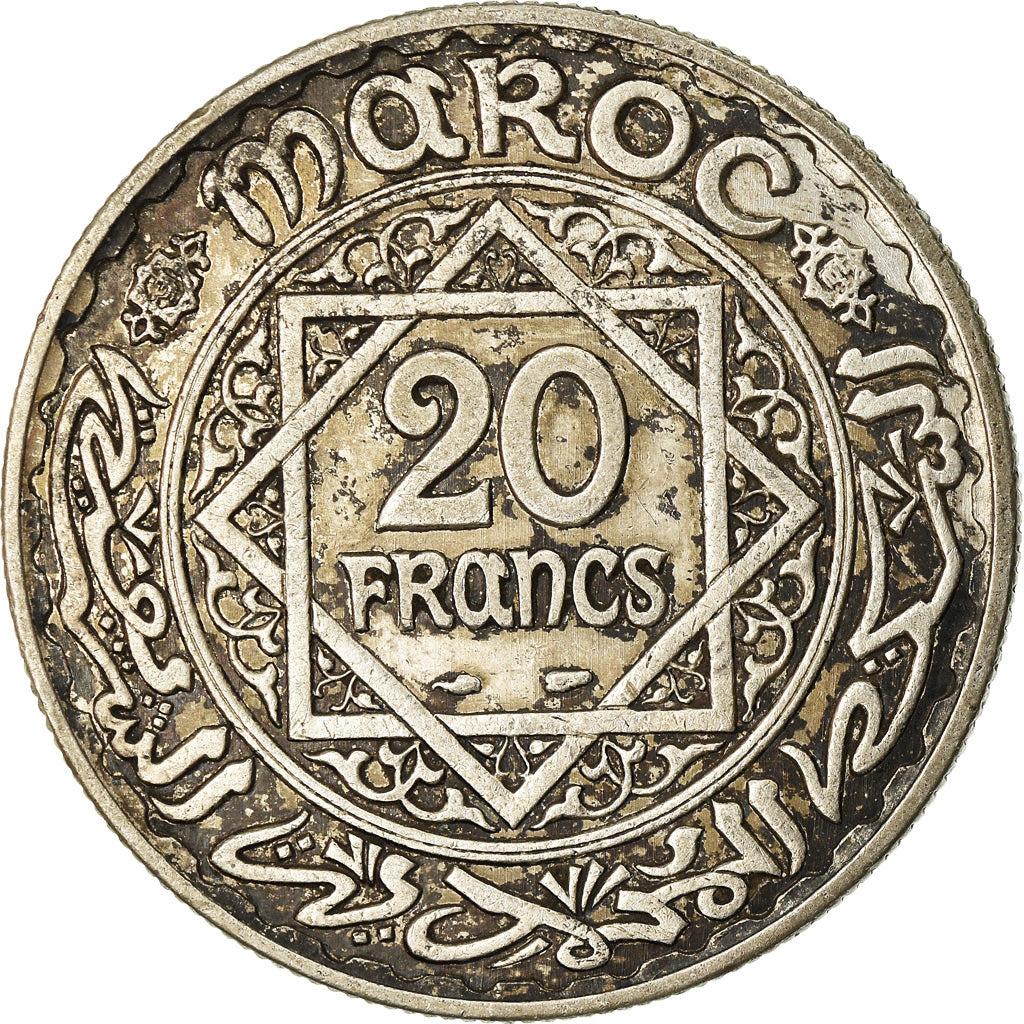 Coin, Morocco, Mohammed V, 20 Francs, 1928, Paris, EF(40-45), Silver, KM:39