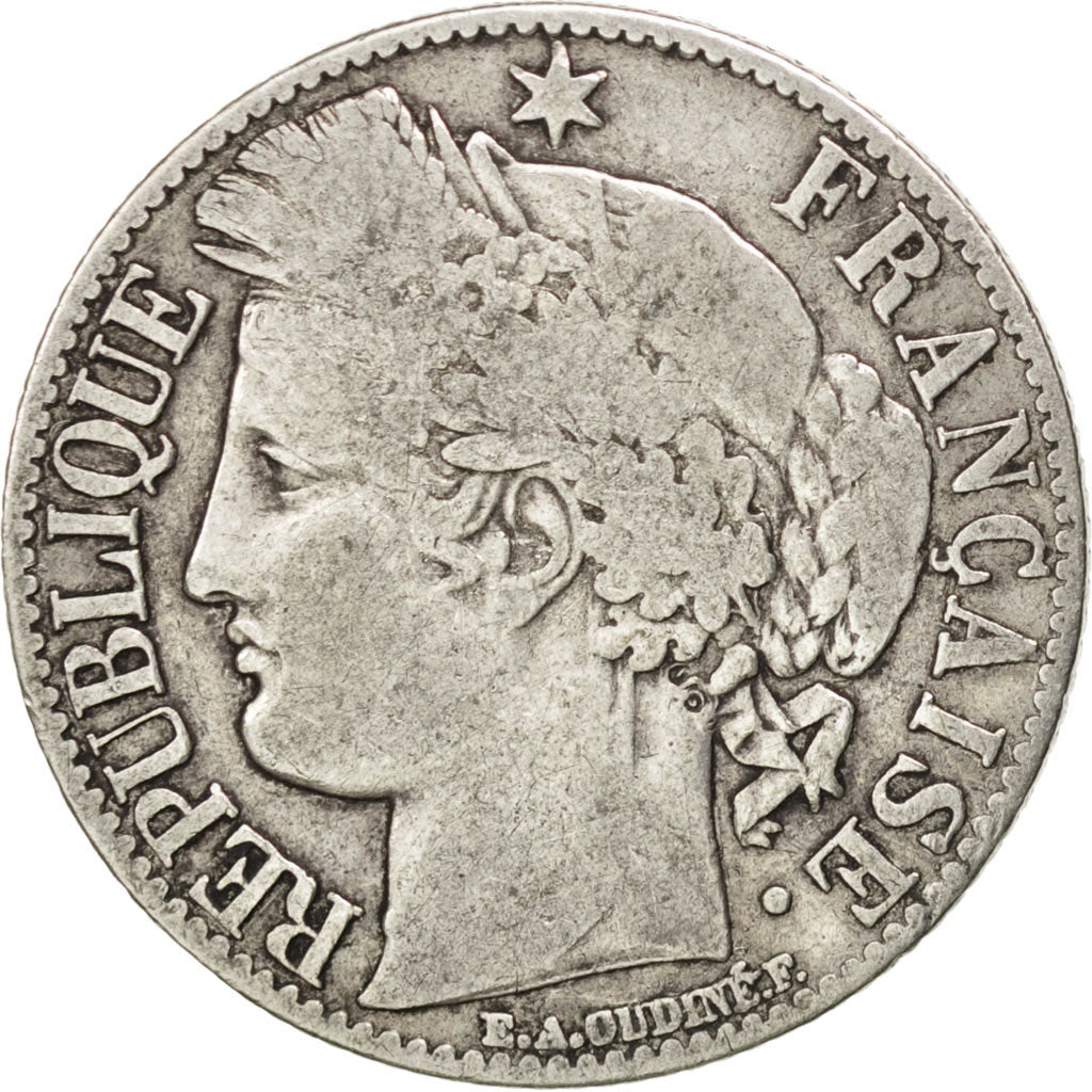 FRANCE, Cérès, Franc, 1872, Paris, KM #822.1, F(12-15), Silver, 23, Gadoury #...