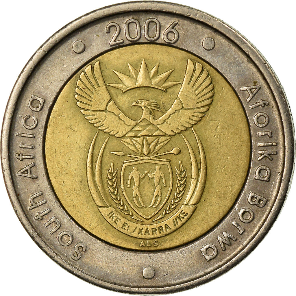 Moneda, Sudáfrica, 5 Rand, 2006, Pretoria, MBC, Bimetálico, KM:492