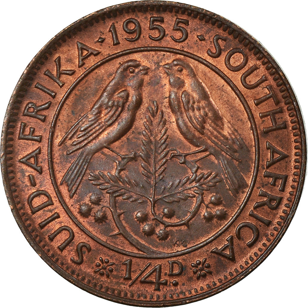 Coin, South Africa, Elizabeth II, 1/4 Penny, Farthing, 1955, EF(40-45), Bronze