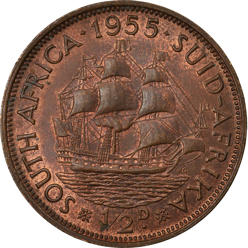 Monnaie, Afrique du Sud, Elizabeth II, 1/2 Penny, 1955, TTB, Bronze, KM:45