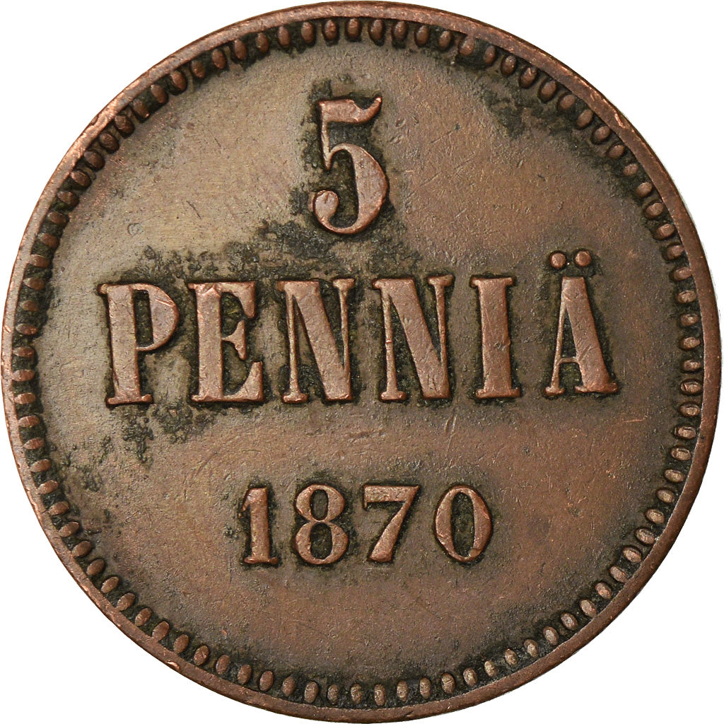 Coin, Finland, 5 Pennia, 1870, EF(40-45), Copper, KM:45