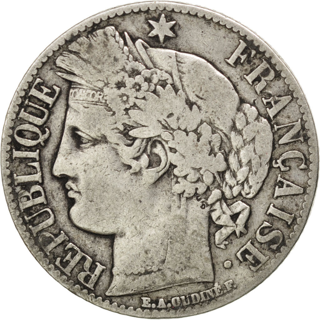 FRANCE, Cérès, Franc, 1871, Paris, KM #822.1, F(12-15), Silver, 23, Gadoury #465