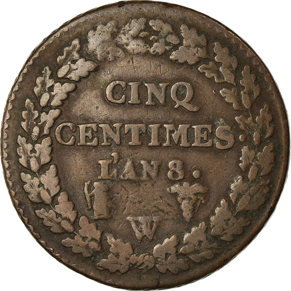 Monnaie, France, Dupré, 5 Centimes, An 8/6, Lille, TB, Bronze, Gadoury:126a