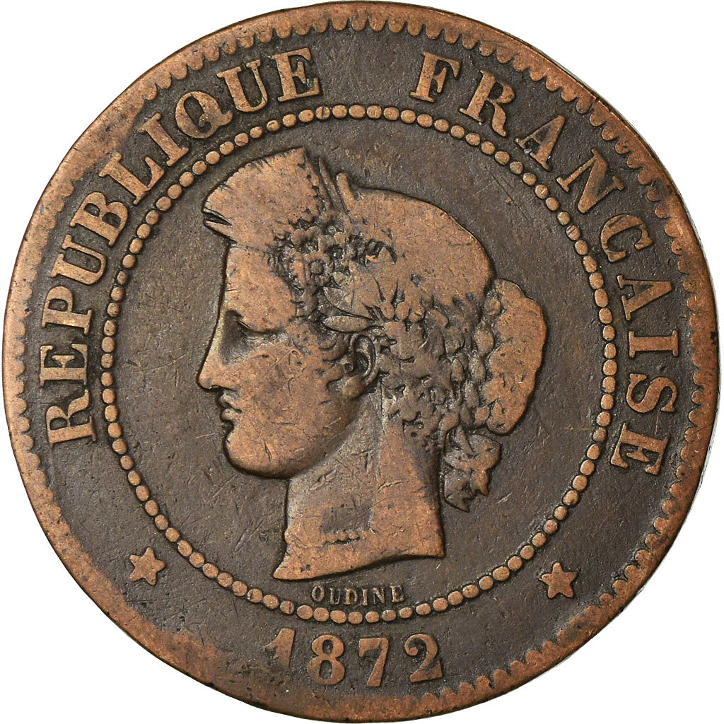 Moneta, Francia, Cérès, 5 Centimes, 1872, Bordeaux, MB+, Bronzo, KM:821.2