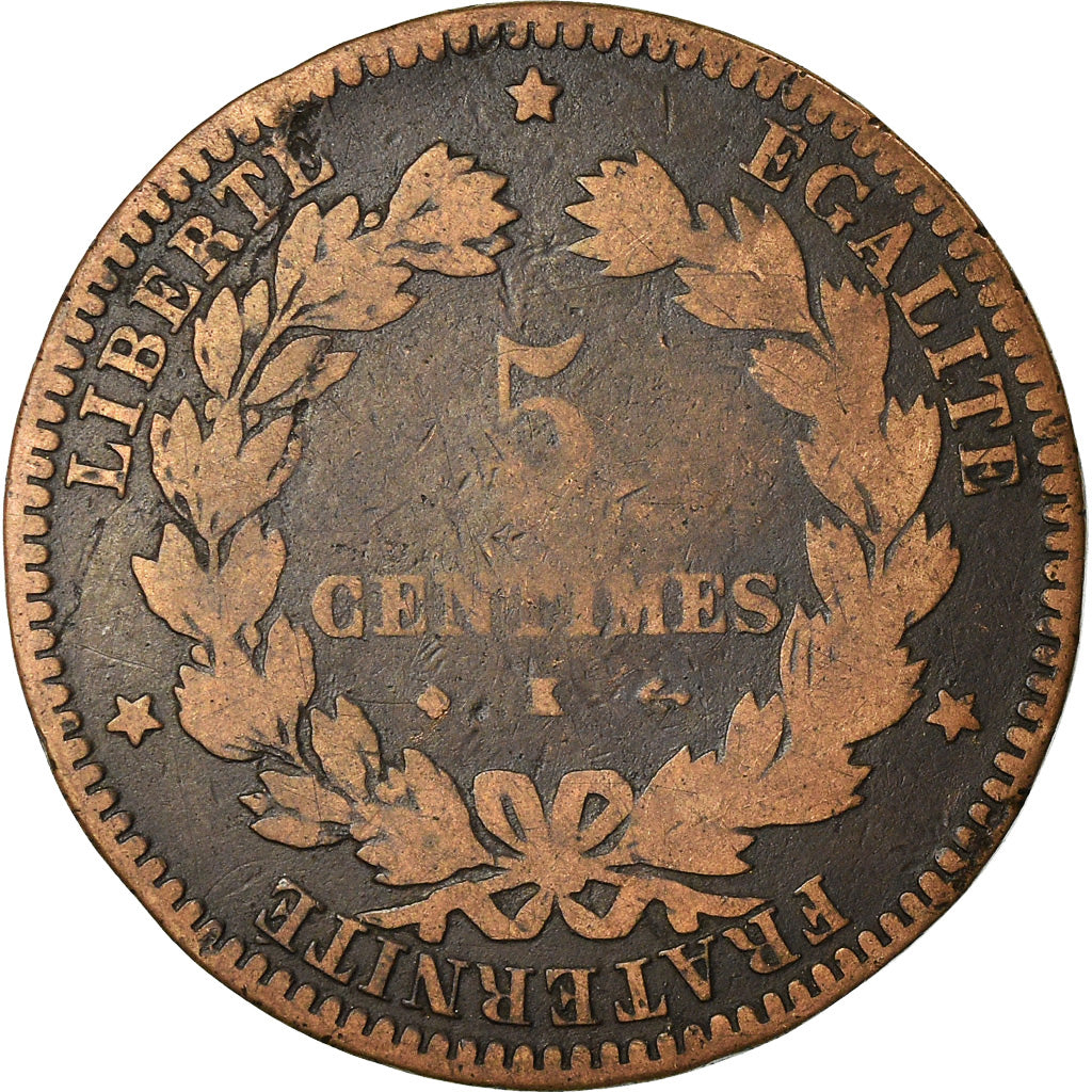 Moneta, Francia, Cérès, 5 Centimes, 1872, Bordeaux, MB+, Bronzo, KM:821.2