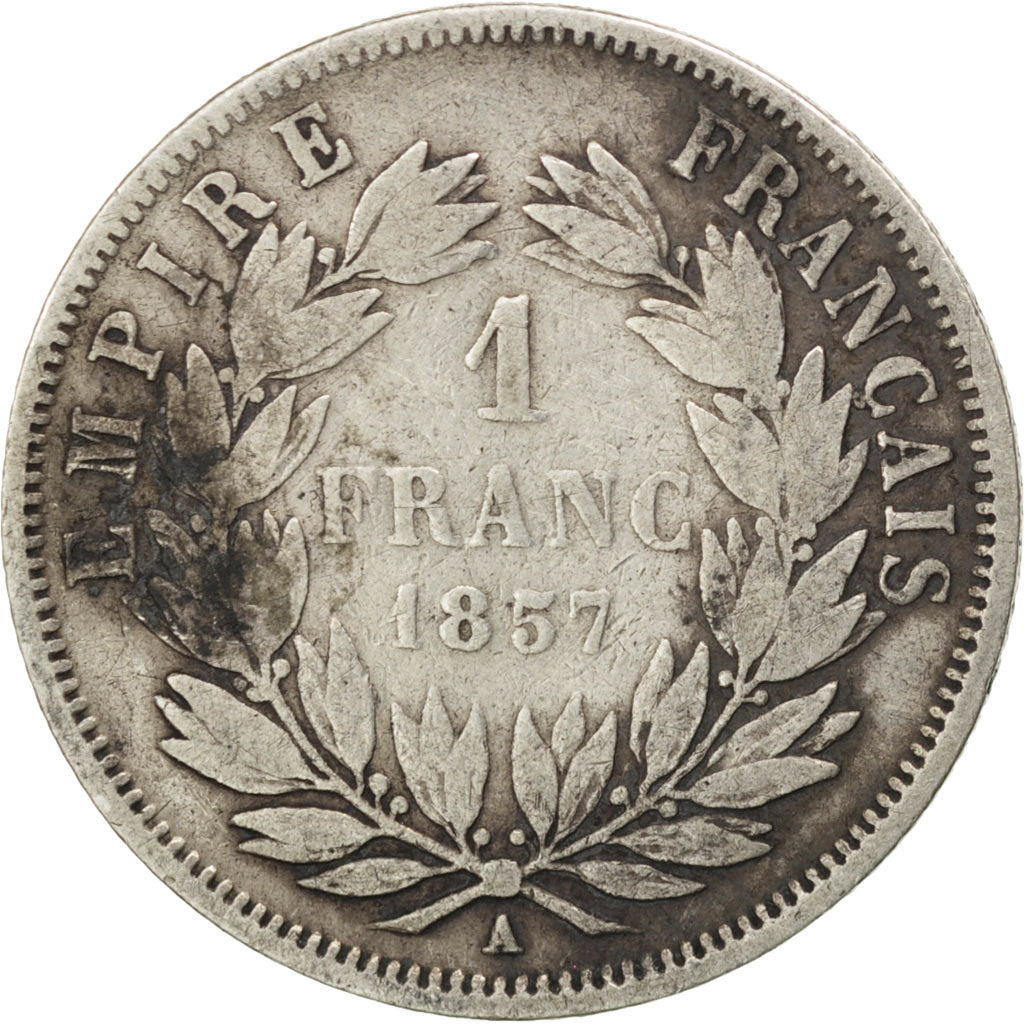 FRANCE, Napoléon III, Franc, 1857, Paris, KM #779.1, F(12-15), Silver, Gadoury #