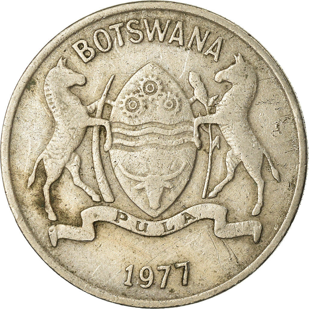 Coin, Botswana, 25 Thebe, 1977, British Royal Mint, EF(40-45), Copper-nickel