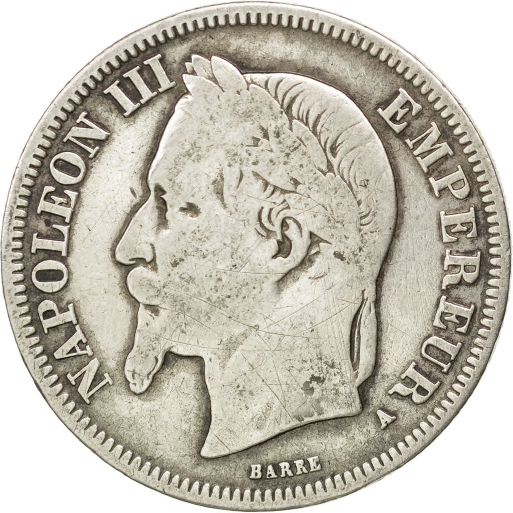 FRANCE, Napoléon III, 2 Francs, 1866, Paris, KM #807.1, VF(20-25), Silver, G...