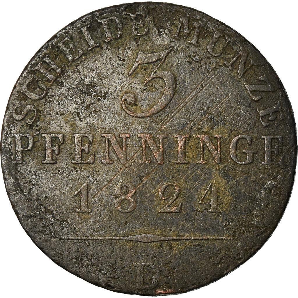 Monnaie, Etats allemands, PRUSSIA, Friedrich Wilhelm III, 3 Pfennig, 1824