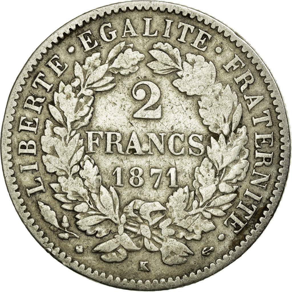 Monnaie, France, Cérès, 2 Francs, 1871, Bordeaux, TB, Argent, KM:817.2